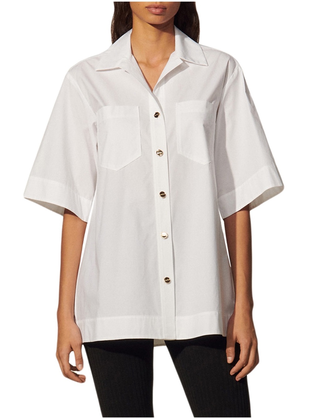 Sandro Oversized Cotton White Short Sleeve Button-Down Shirt / Tunic Size 0-S
